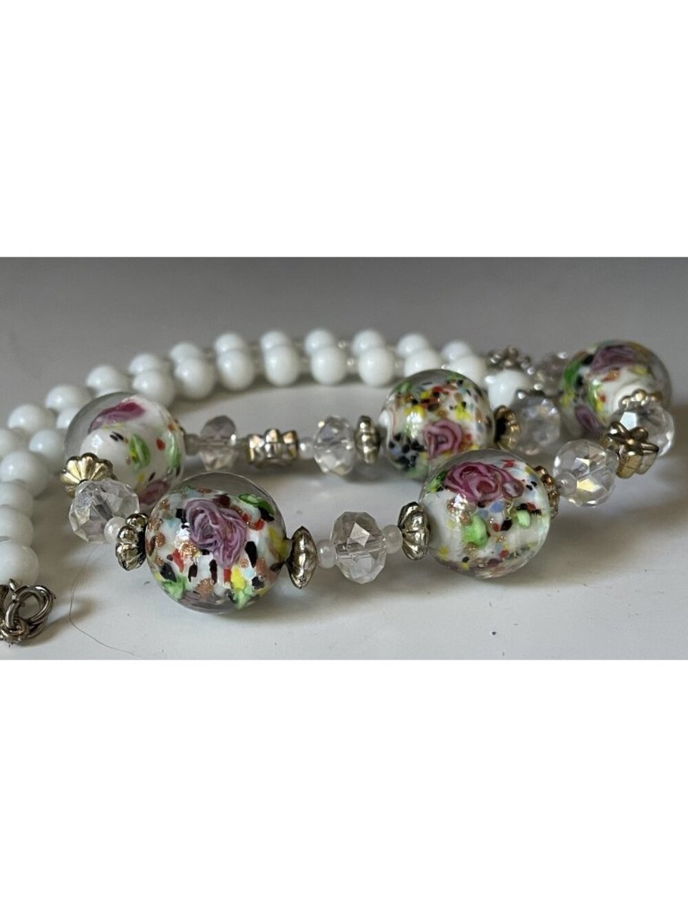 Mid-Century Modern Murano Wedding Cake Venetian Glass Beads (RESTRUNG) Necklace